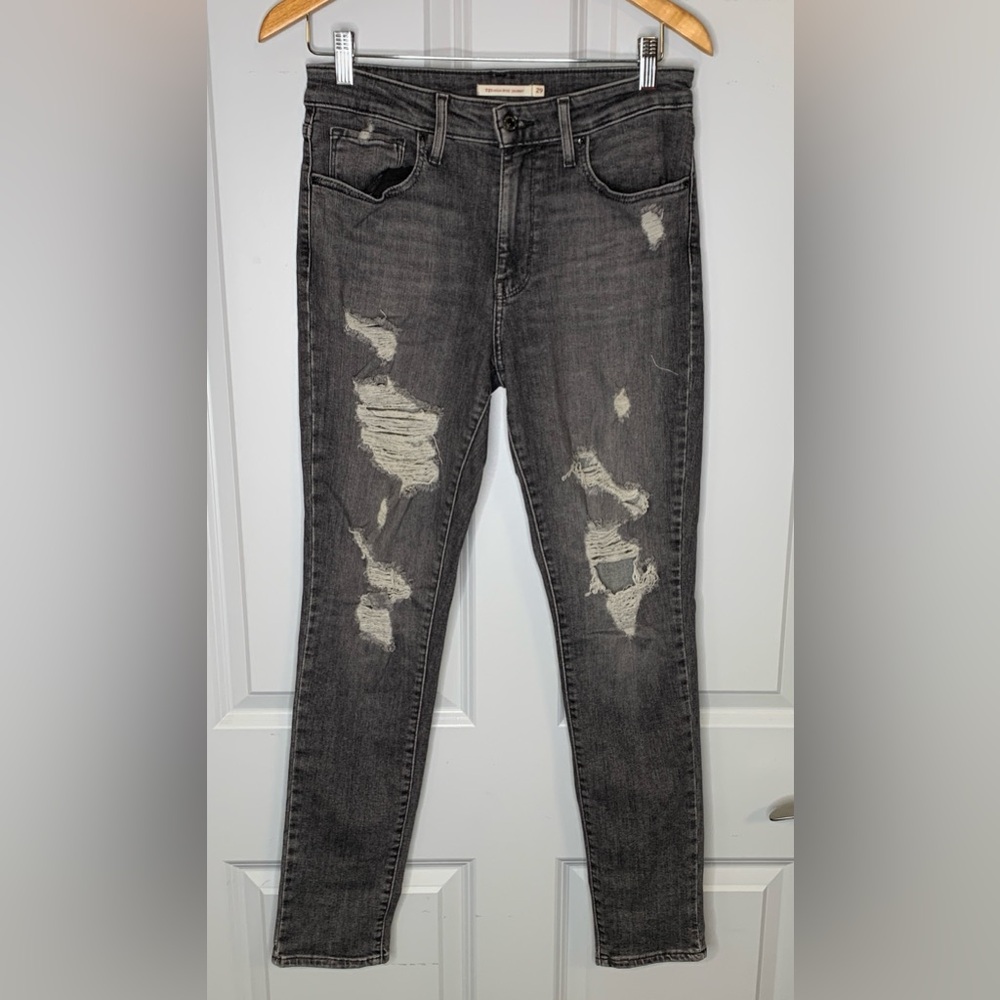 Levis 721 High Rise Women's Skinny Distress Washed Black Jeans Size 29